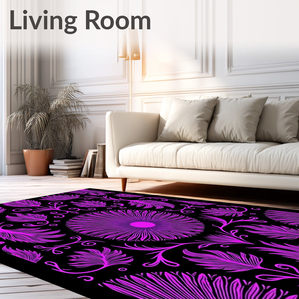 Vibrant Pink Floral Crested Sunburst Rug