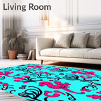 Bright Pink Seahorse Cyan Swirl Overlay Rug