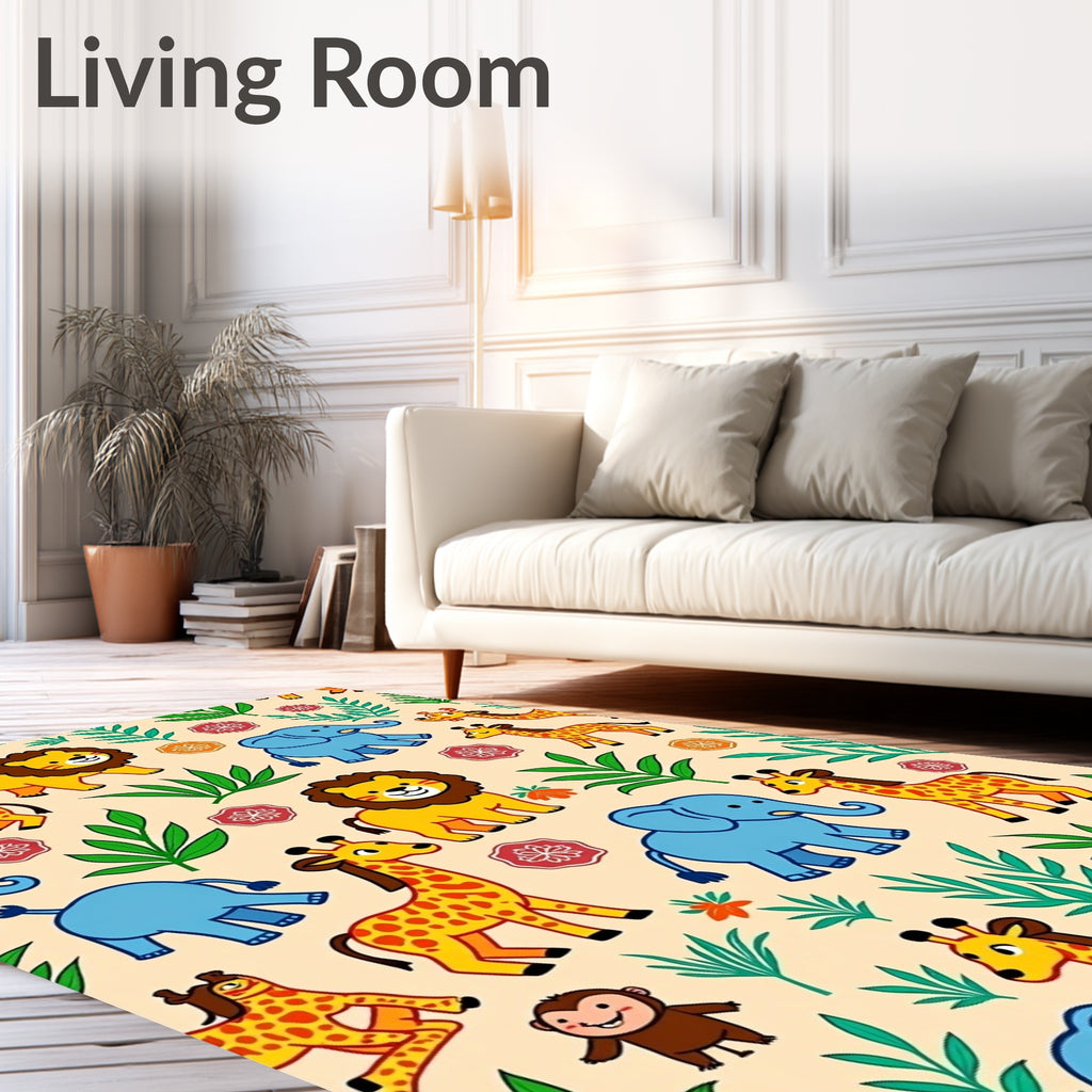 Safari Jungle Animals Tropical Leaves Rug