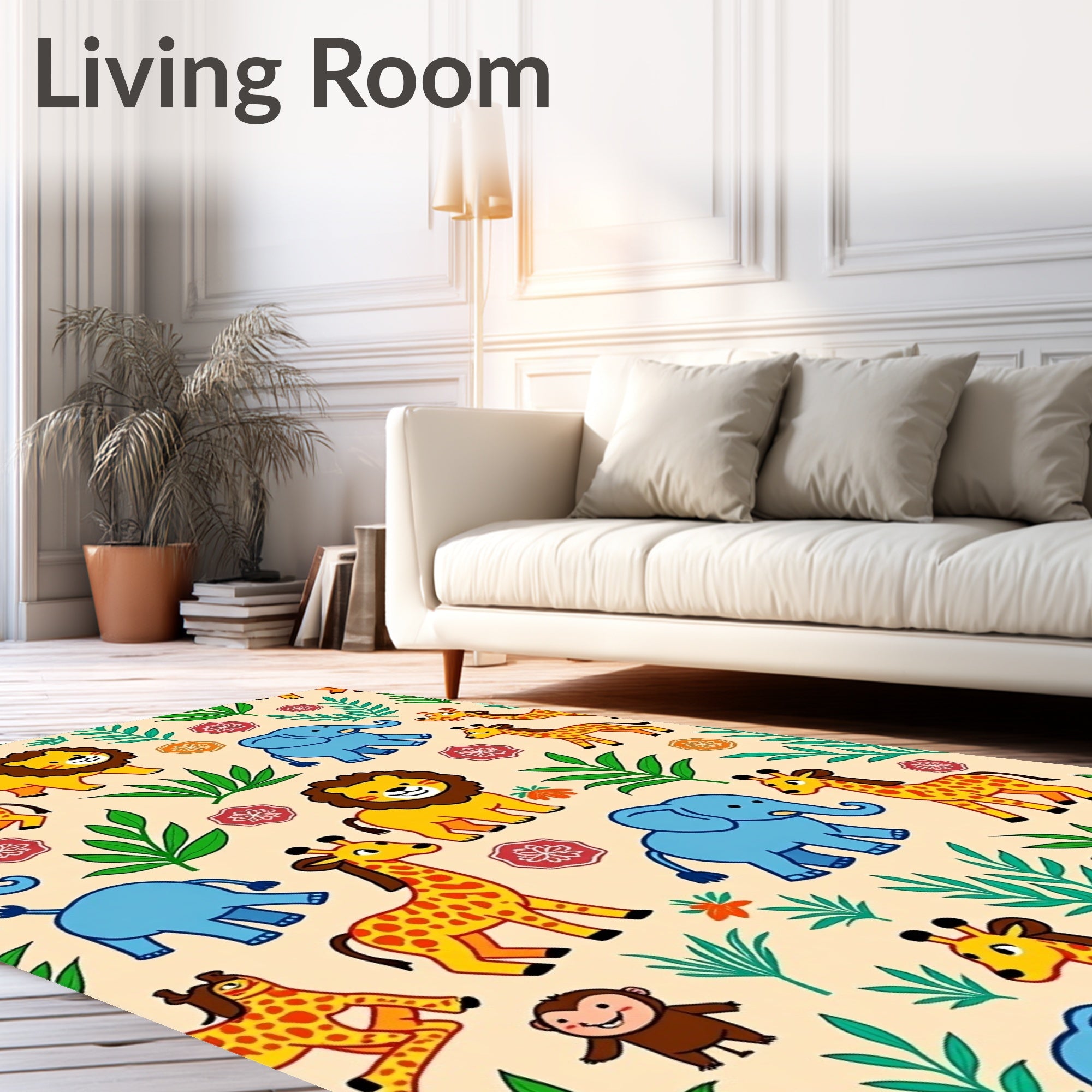 Safari Jungle Animals Tropical Leaves Rug