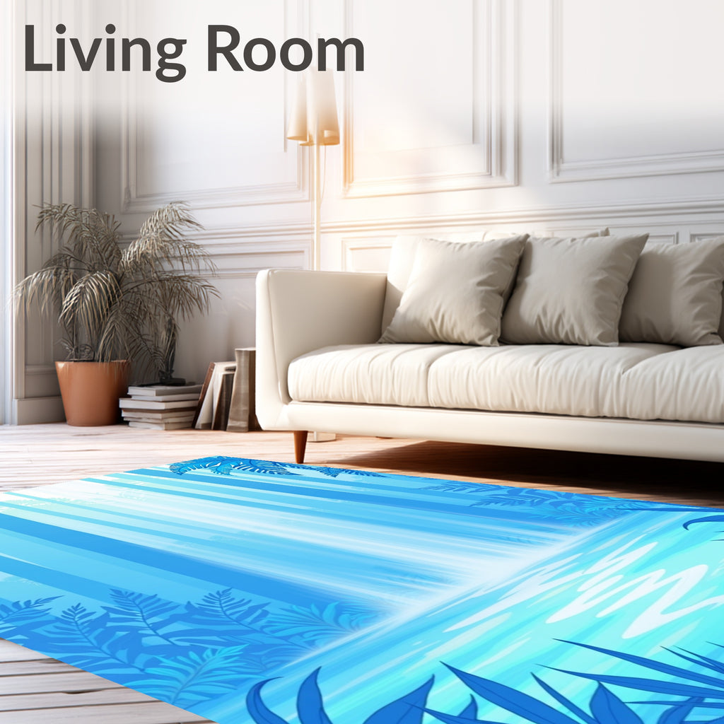 Serene Blue Waterfall Jungle Oasis Rug