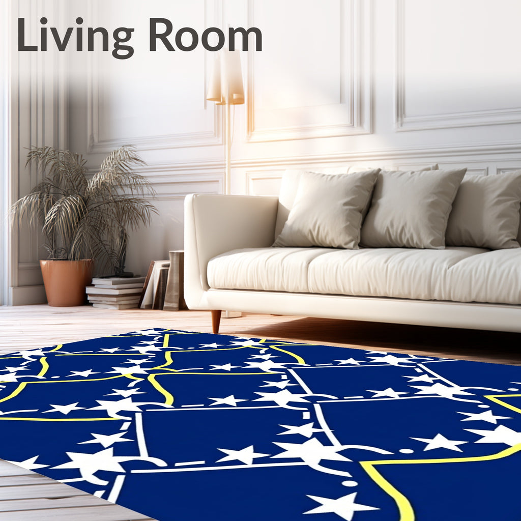 Deep Blue Yellow White Star Grid Rug