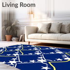 Deep Blue Yellow White Star Grid Rug