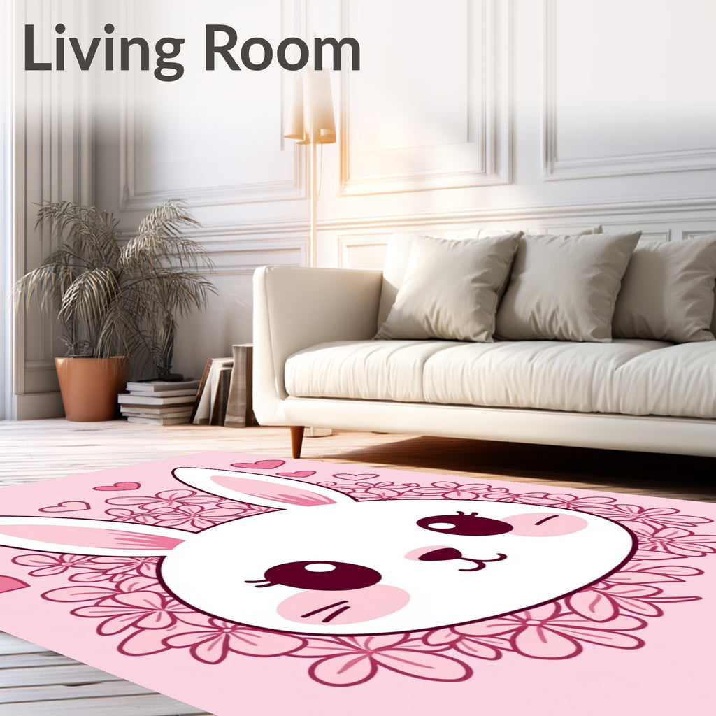 Pink Bunny Hearts Floral Arrangement Rug