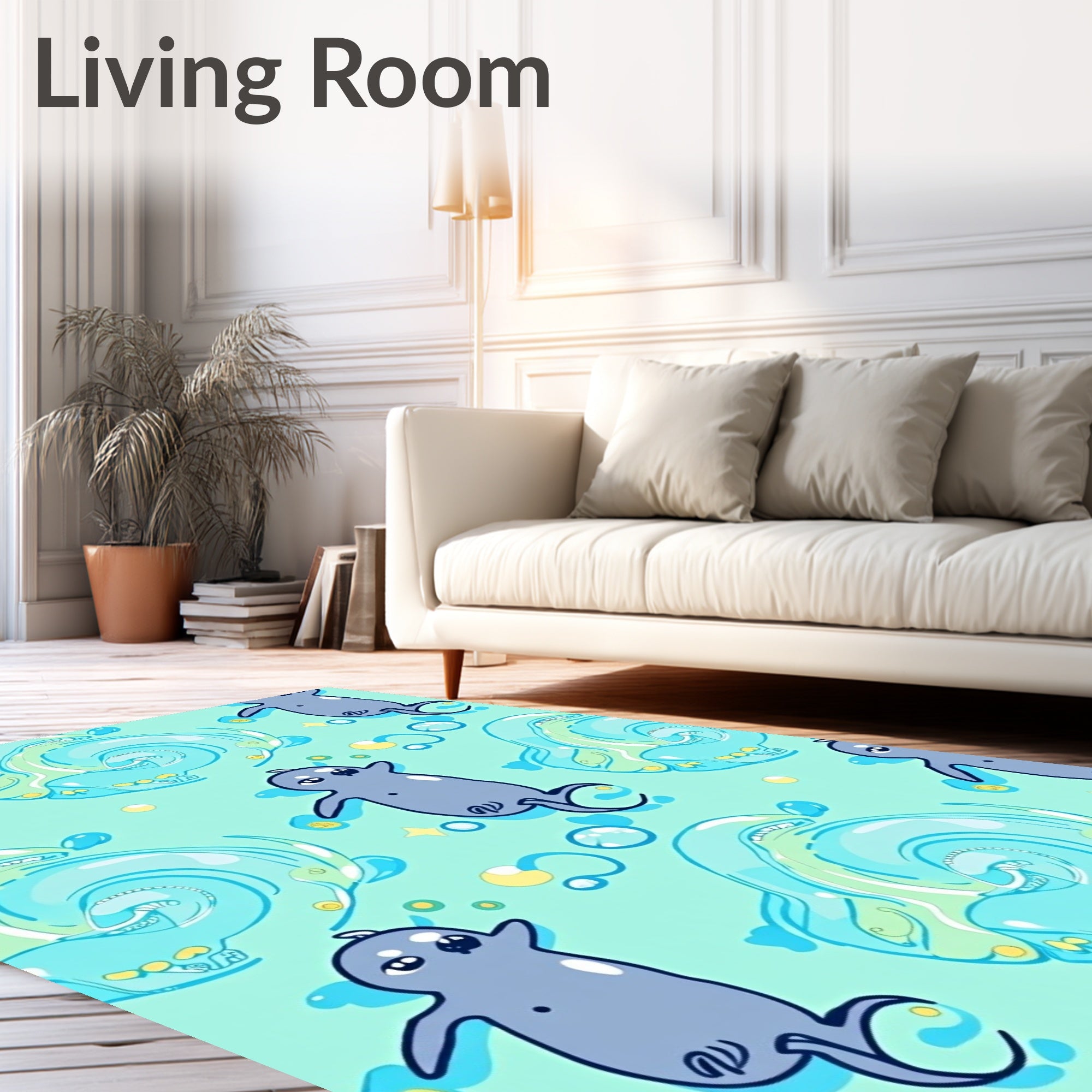 Cute Grey Seals Playful Bubbles Rug