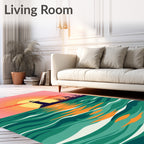 Coastal Sunset Lighthouse Sailboats Rug