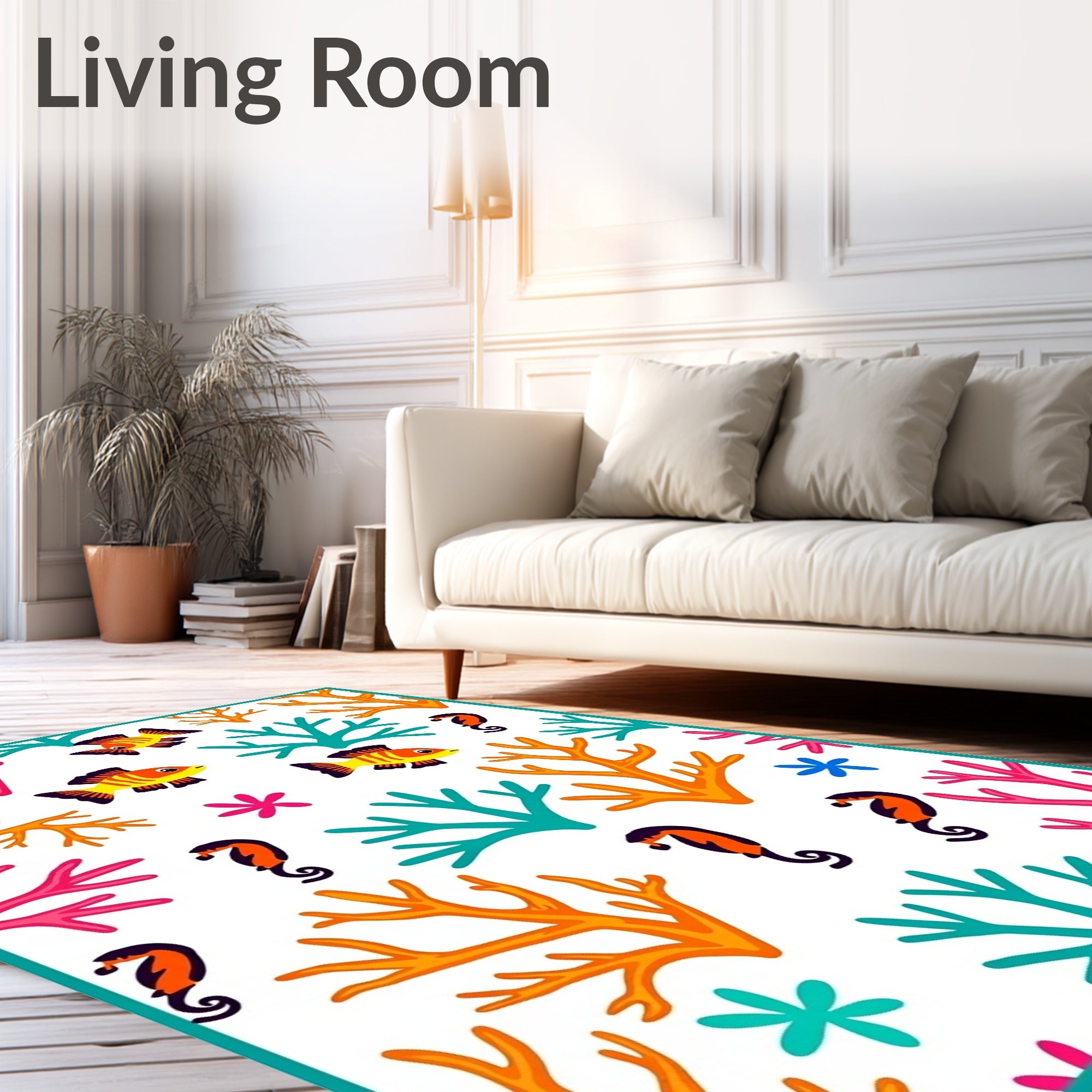 Coral Reef Clownfish and Seahorse Garden Rug