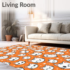 Orange Kawaii Cat Faces Hearts Rug
