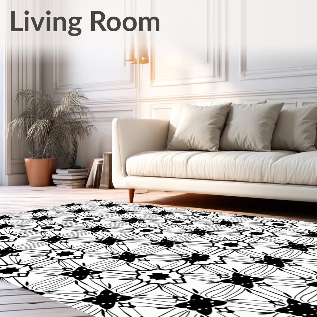 Black and White Geometric Starburst Medallion Rug