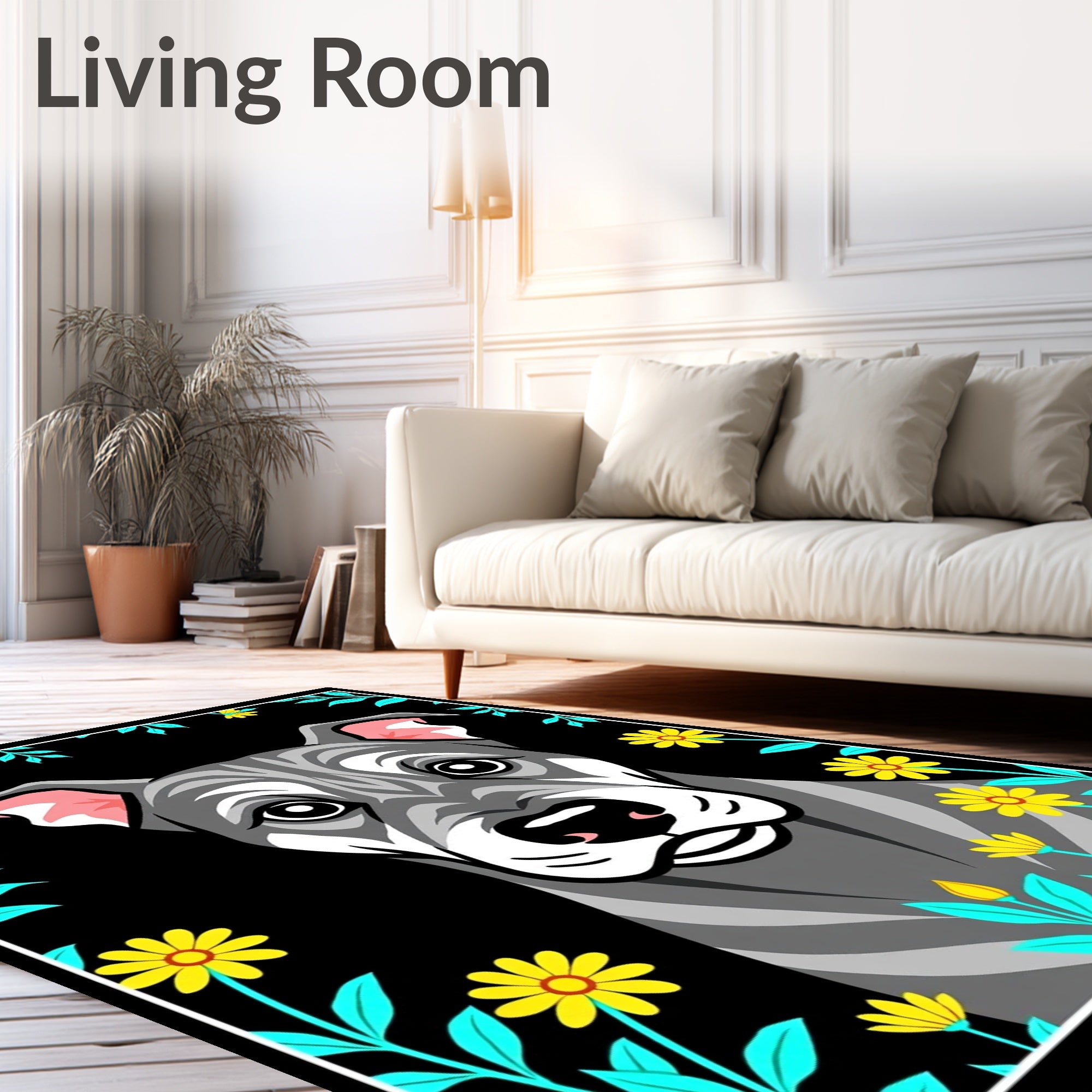 Gray Hound Butterflies Yellow Flowers Rug