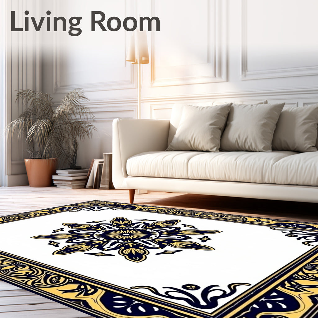 Grand Blue Yellow Floral Medallion Rug