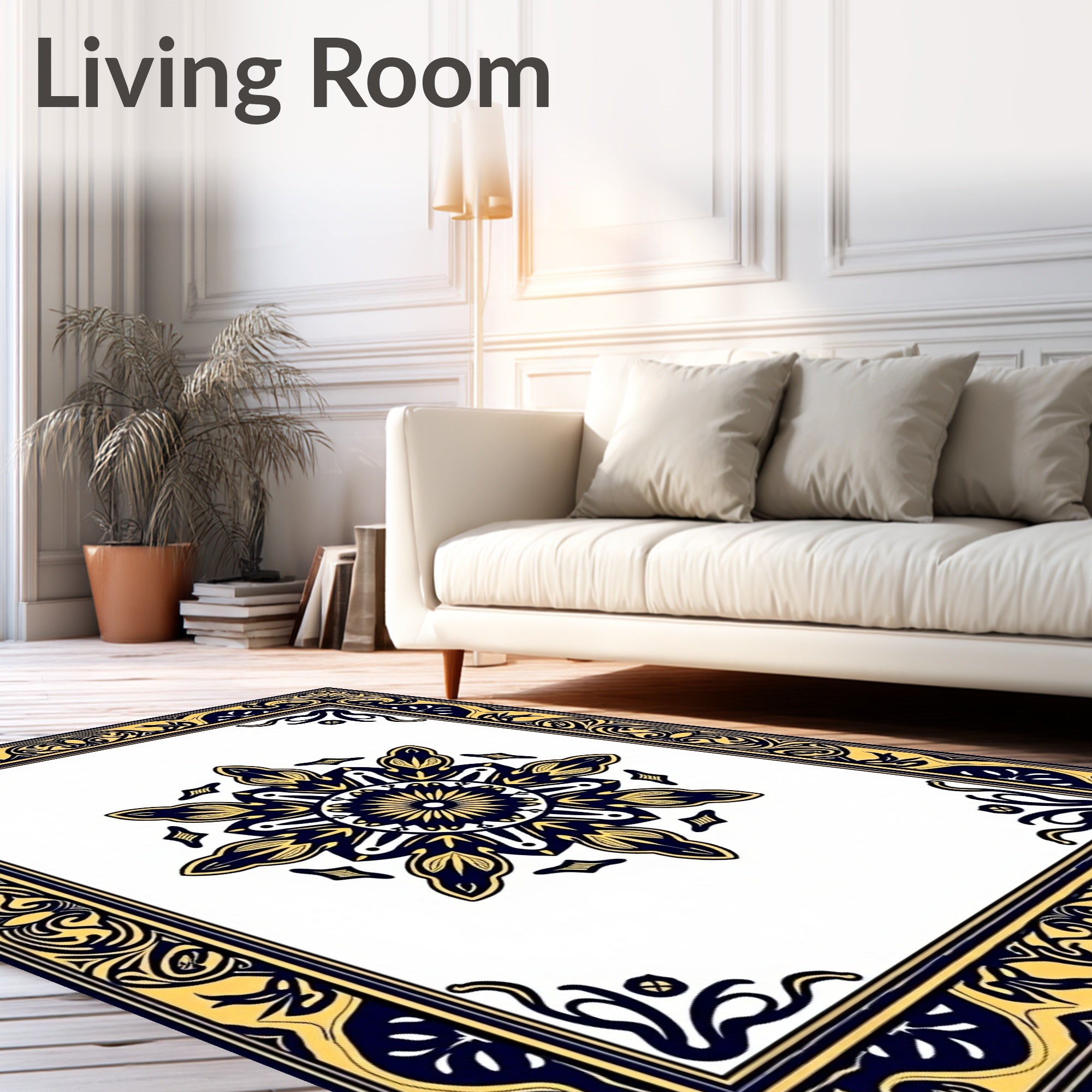 Grand Blue Yellow Floral Medallion Rug