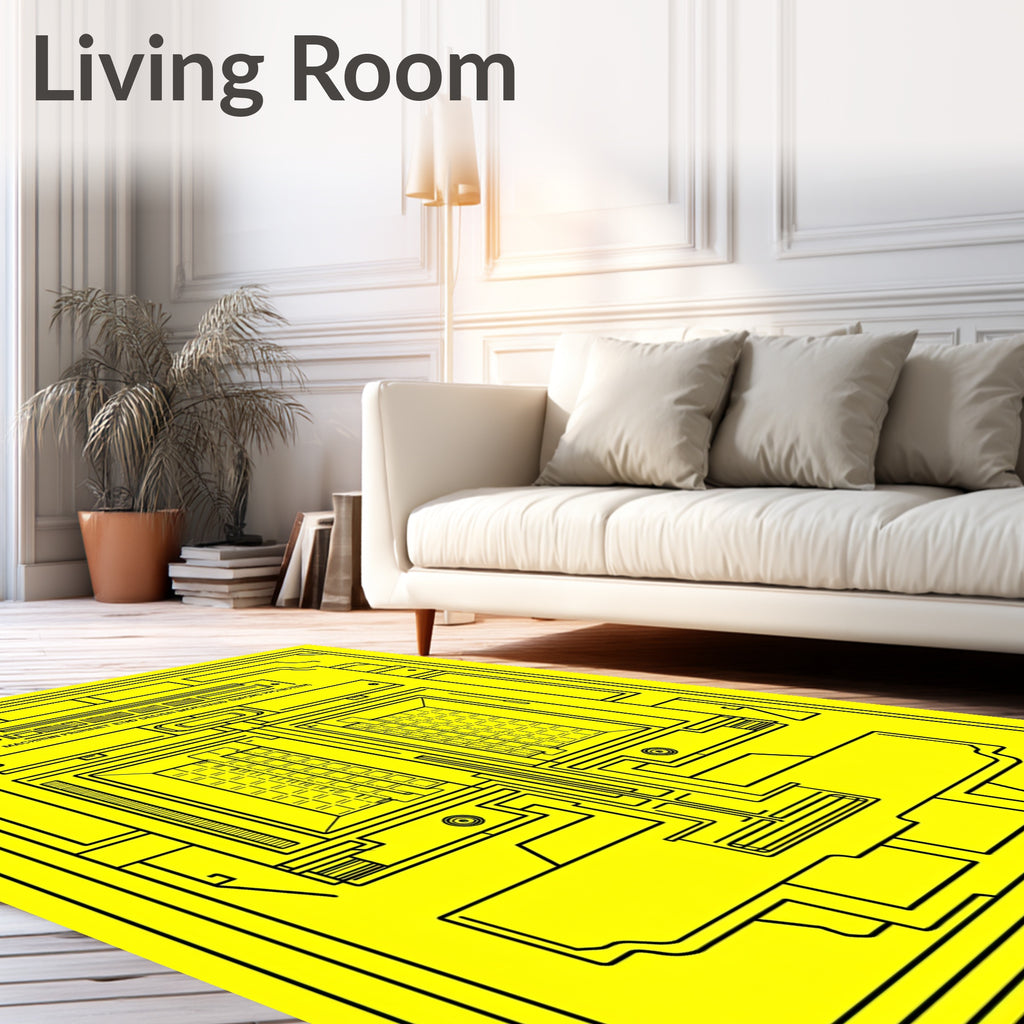 Retro Futuristic Yellow Geometric Architecture Rug