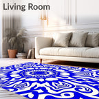 Bold Blue White Radial Mandala Rug