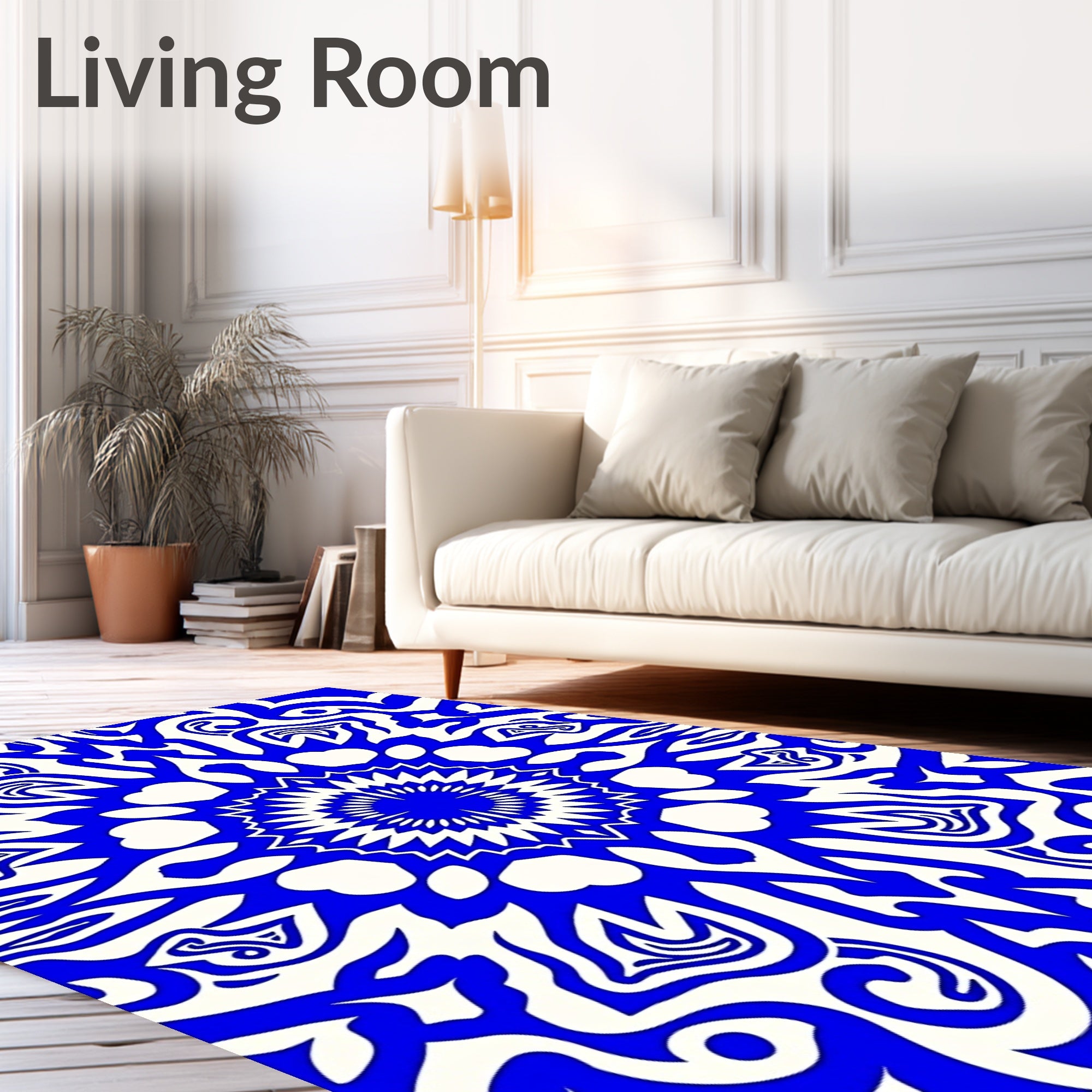 Bold Blue White Radial Mandala Rug