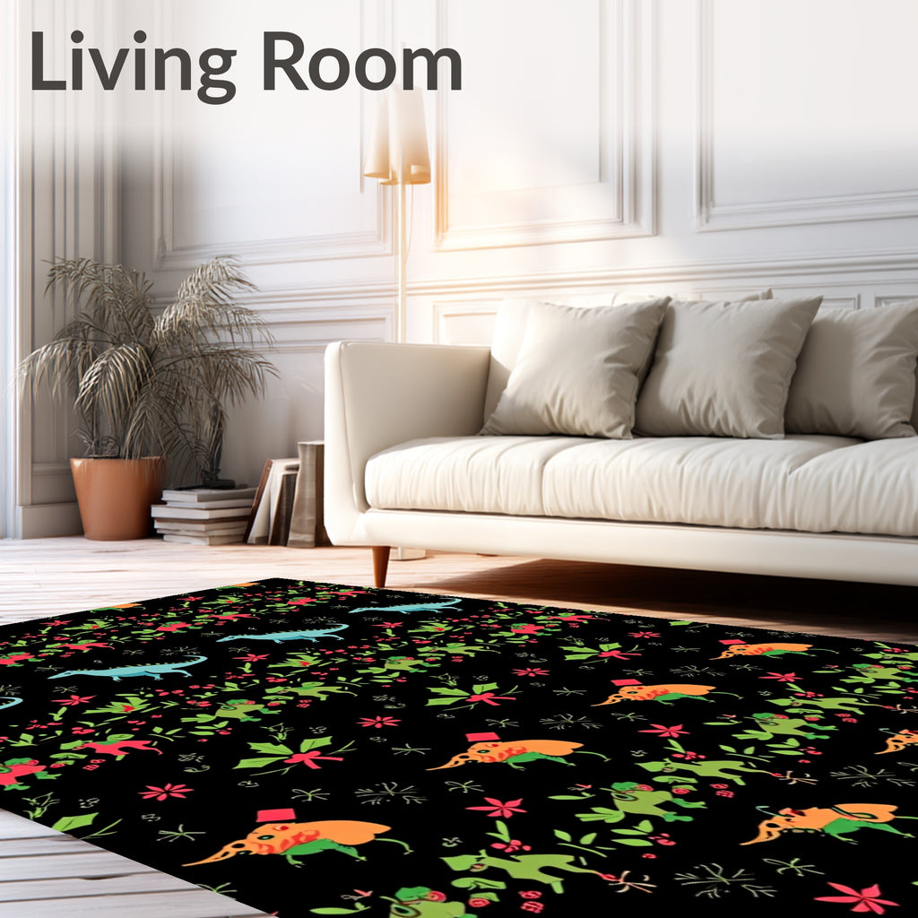 Whimsical Dino Holiday Stripe Rug