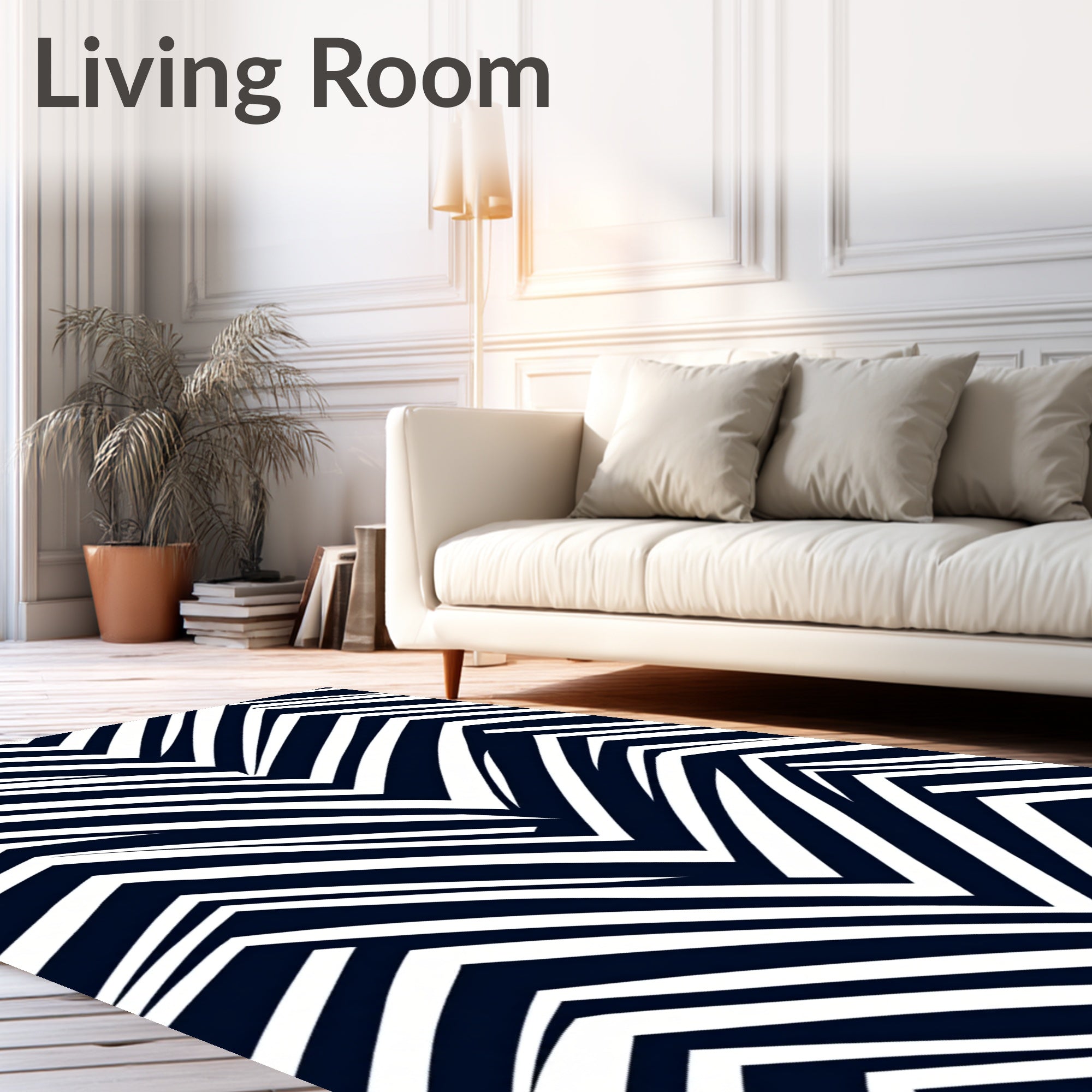 Deep Navy White Jagged Chevron Rug