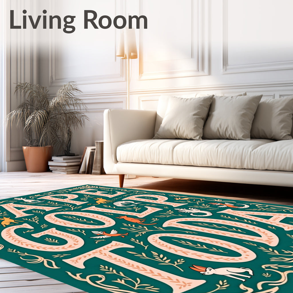 Whimsical Animal Vine Typography Rug