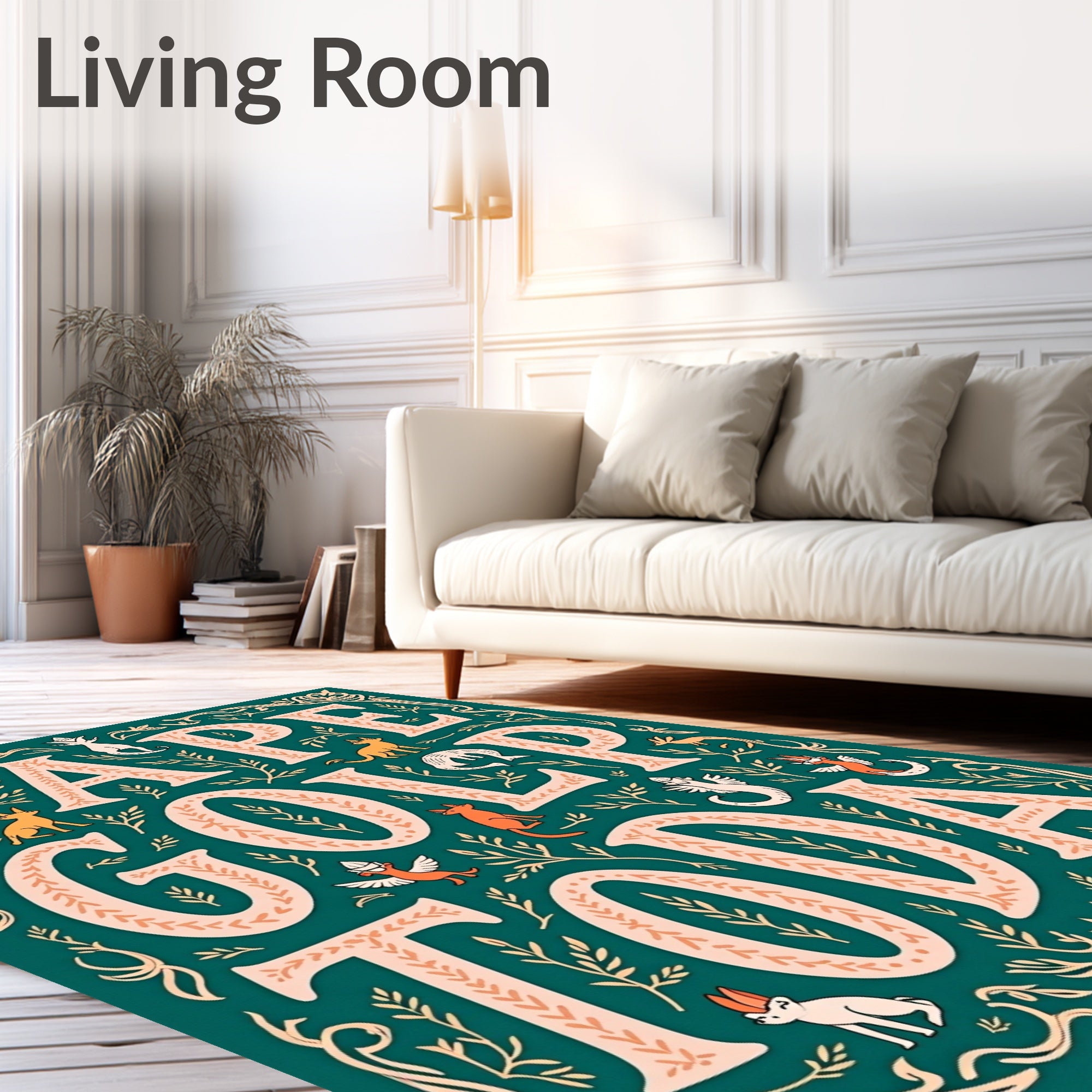Whimsical Animal Vine Typography Rug