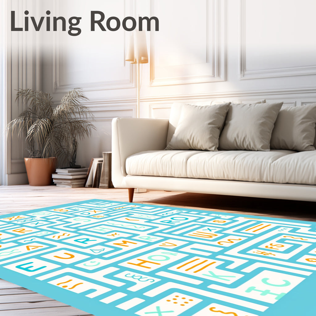 Blue White Alphabet Maze Rug