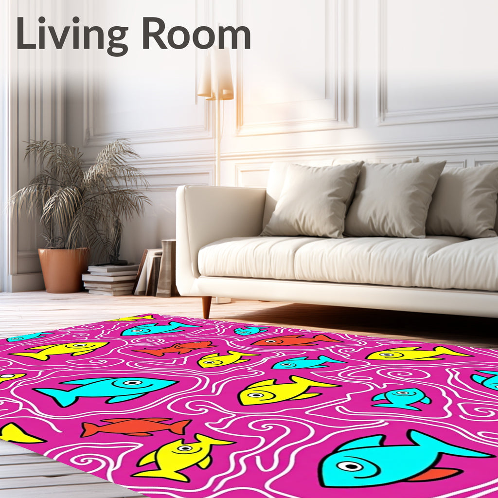 Playful Fish Swirls Pink Rug