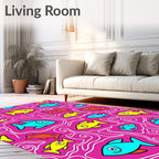 Playful Fish Swirls Pink Rug