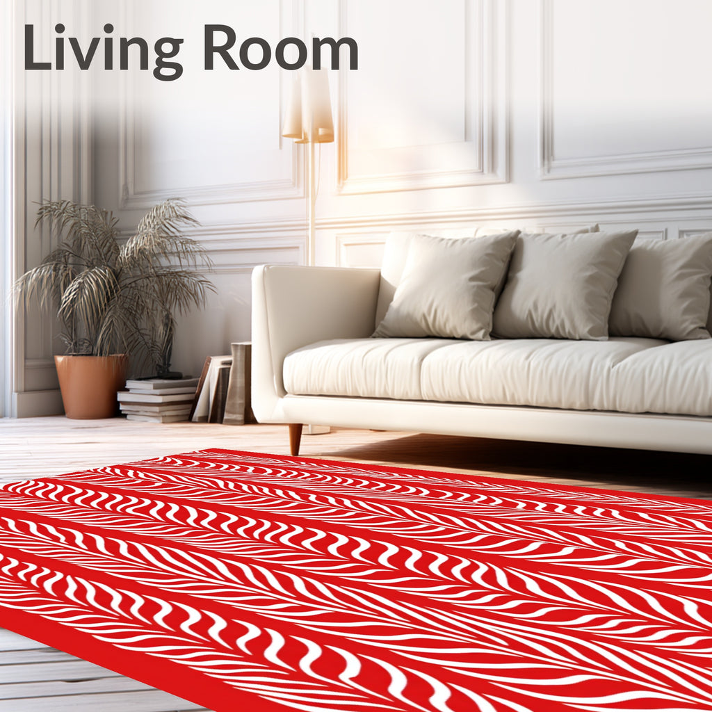 Bold Red White Abstract Stripe Rug