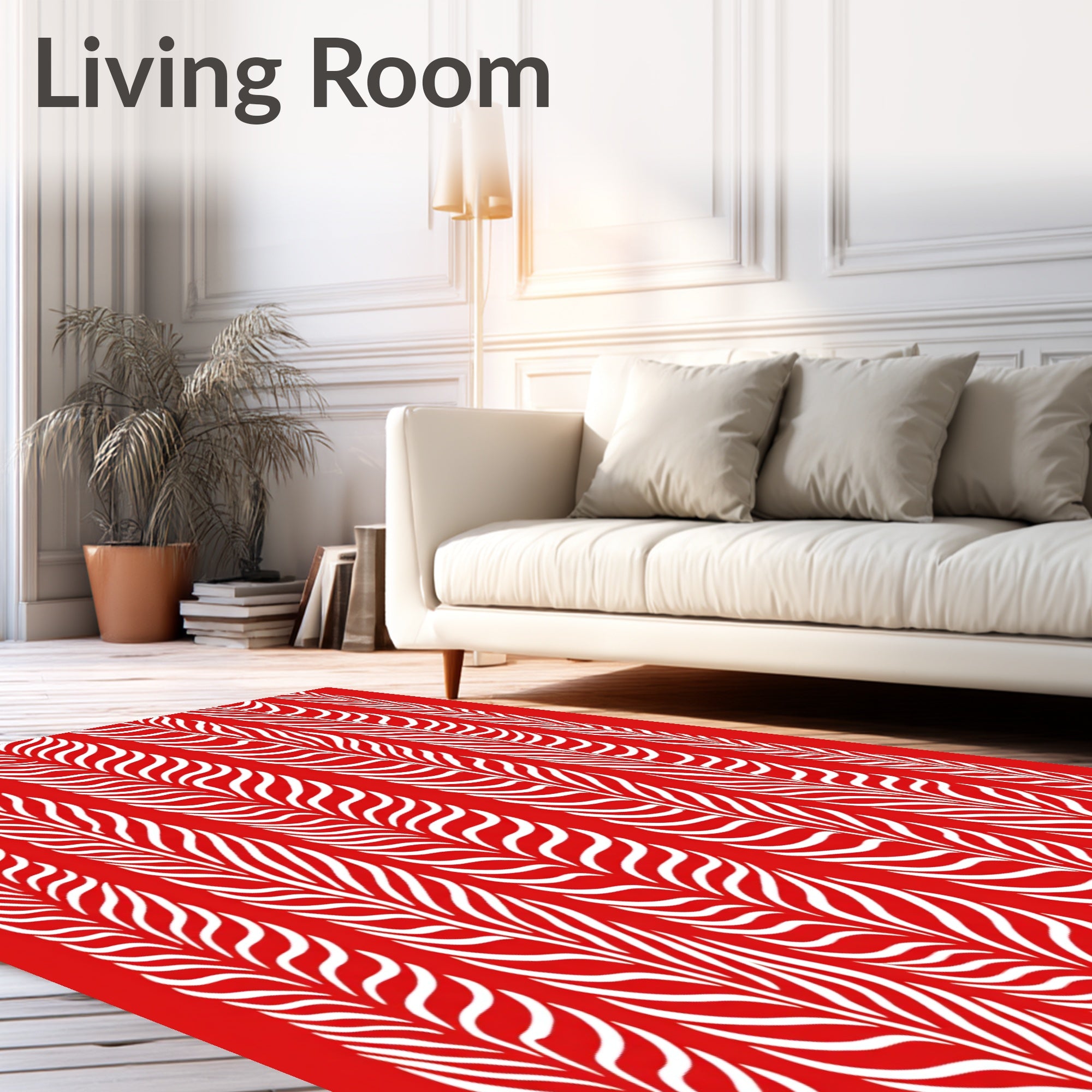 Bold Red White Abstract Stripe Rug