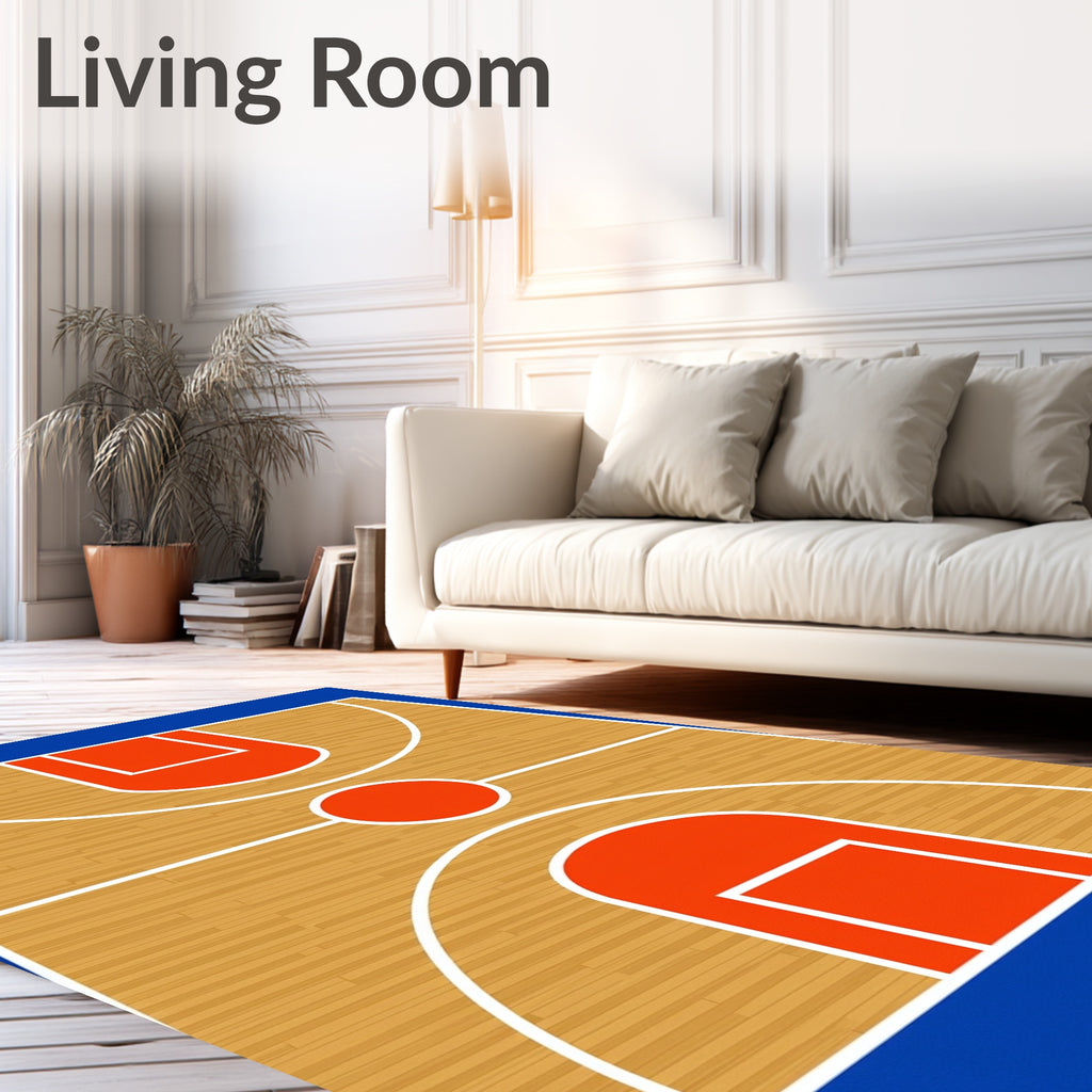 Orange Basketball Court Wooden Lines Rug