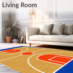 Orange Basketball Court Wooden Lines Rug