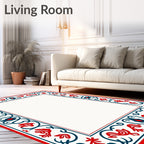 Red and Blue Folk Art Border Rug