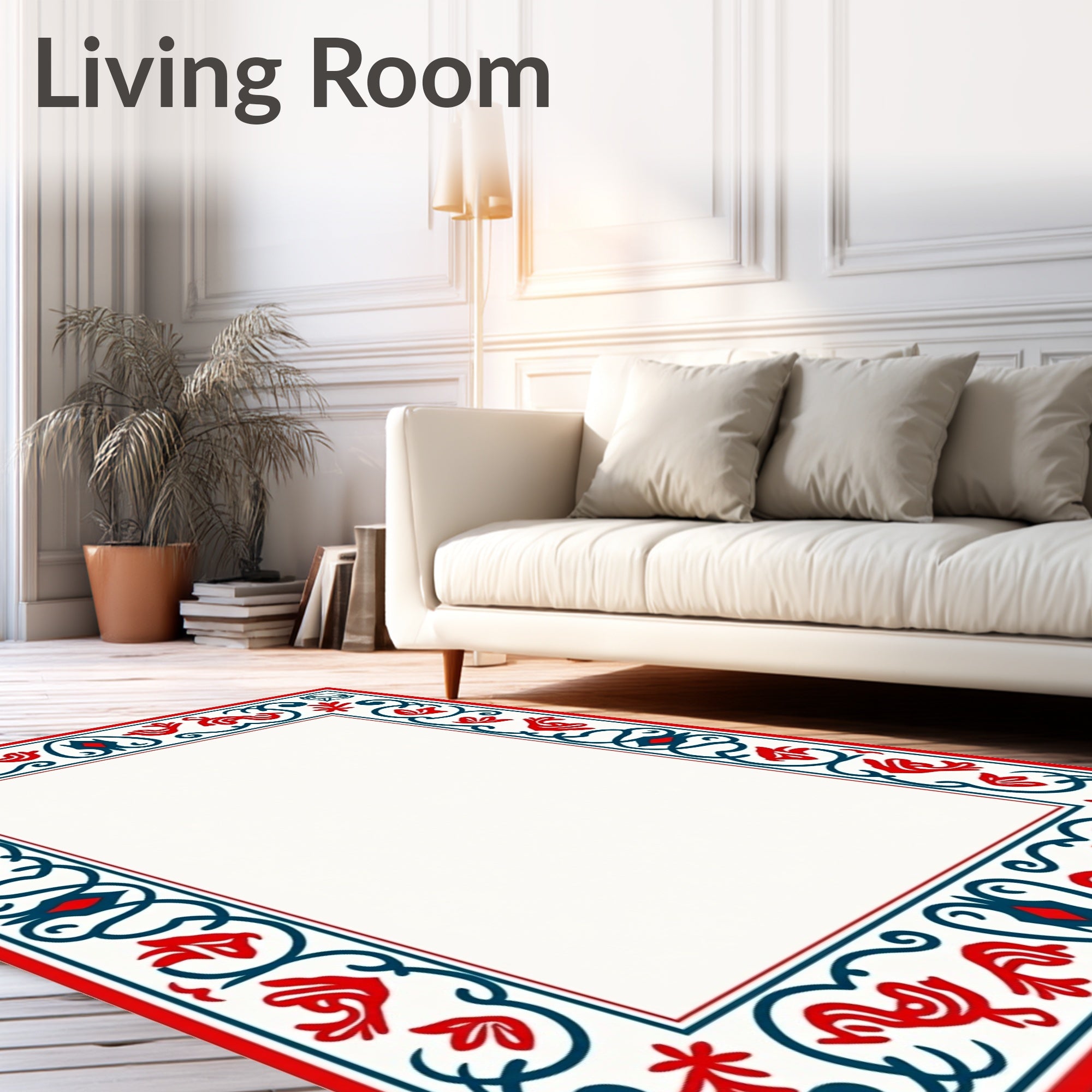 Red and Blue Folk Art Border Rug