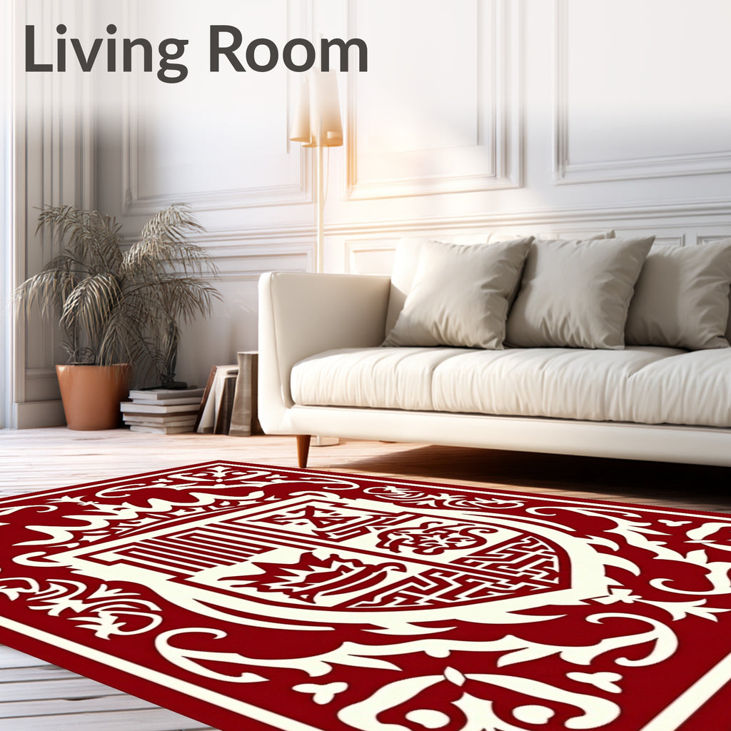 Regal Crimson Cream Heraldic Crest Rug