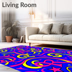 Bold Blue Pink Yellow Star Swirls Rug