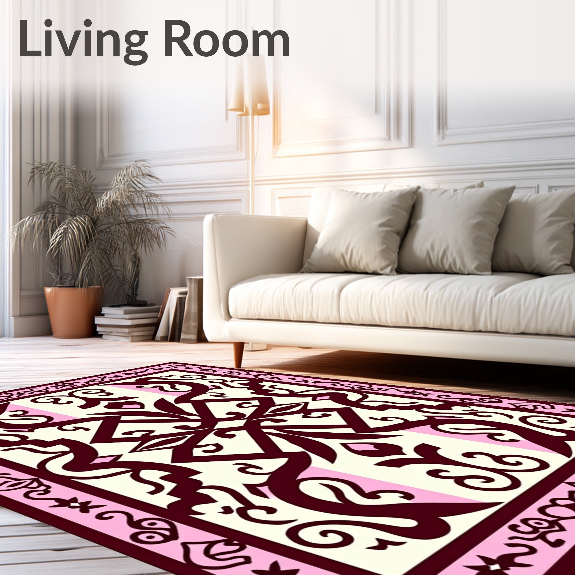 Crimson Cream Interlocking Floral Medallion Rug