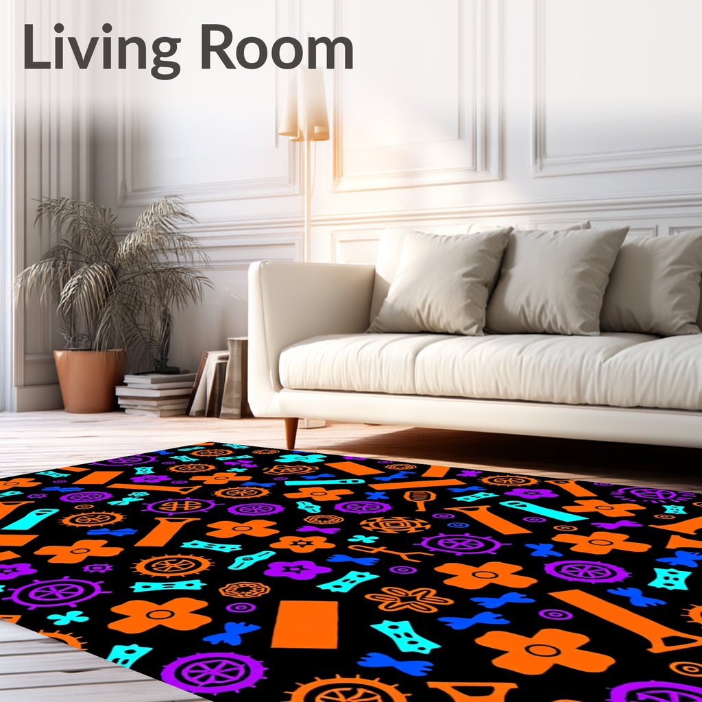 Vibrant Orange Purple Aqua Geometric Collage Rug