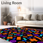 Vibrant Orange Purple Aqua Geometric Collage Rug