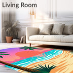Tropical Sunset Palm Trees Ocean Beach Rug
