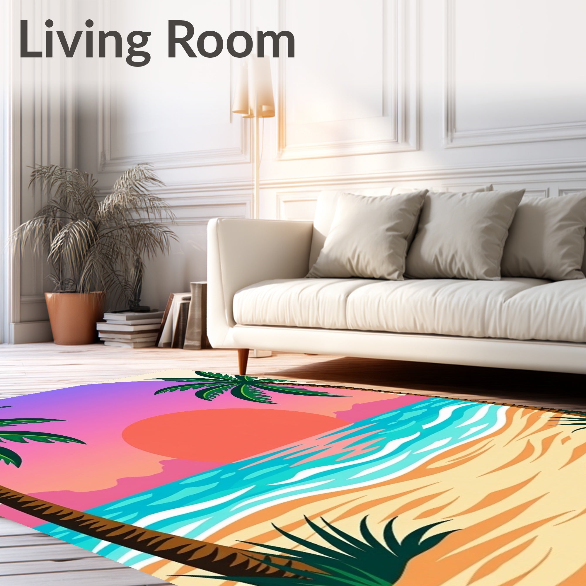 Tropical Sunset Palm Trees Ocean Beach Rug