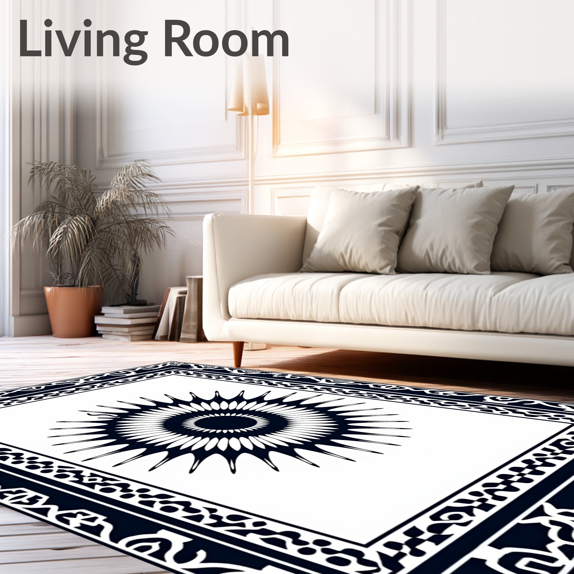 Dark Blue Sunburst Frame Rug