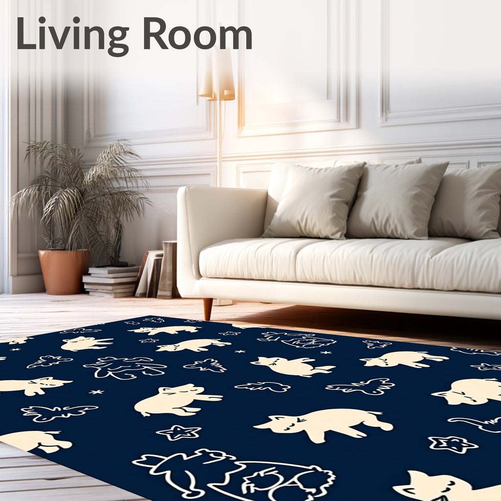 Cream Kittens And Stars Navy Rug