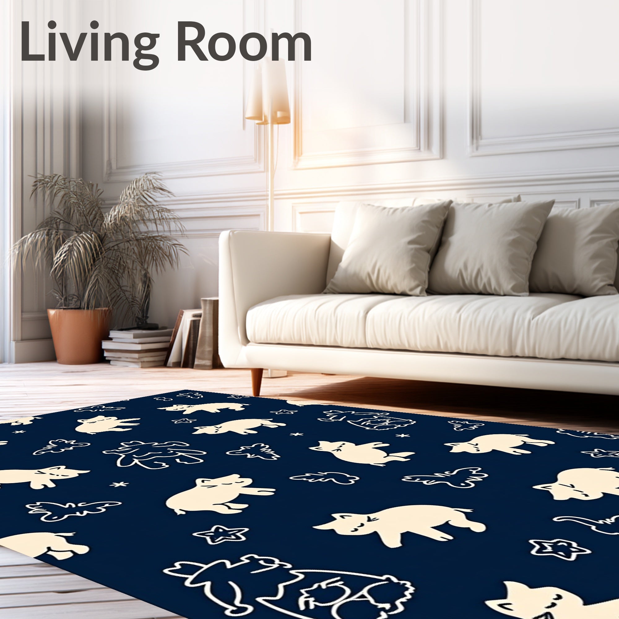 Cream Kittens And Stars Navy Rug
