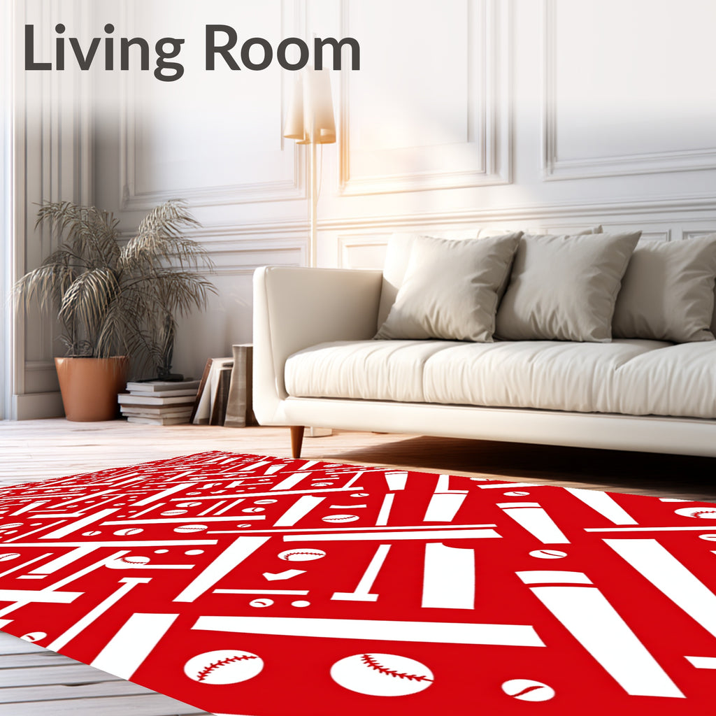 Red White Baseball Bats Balls Rug