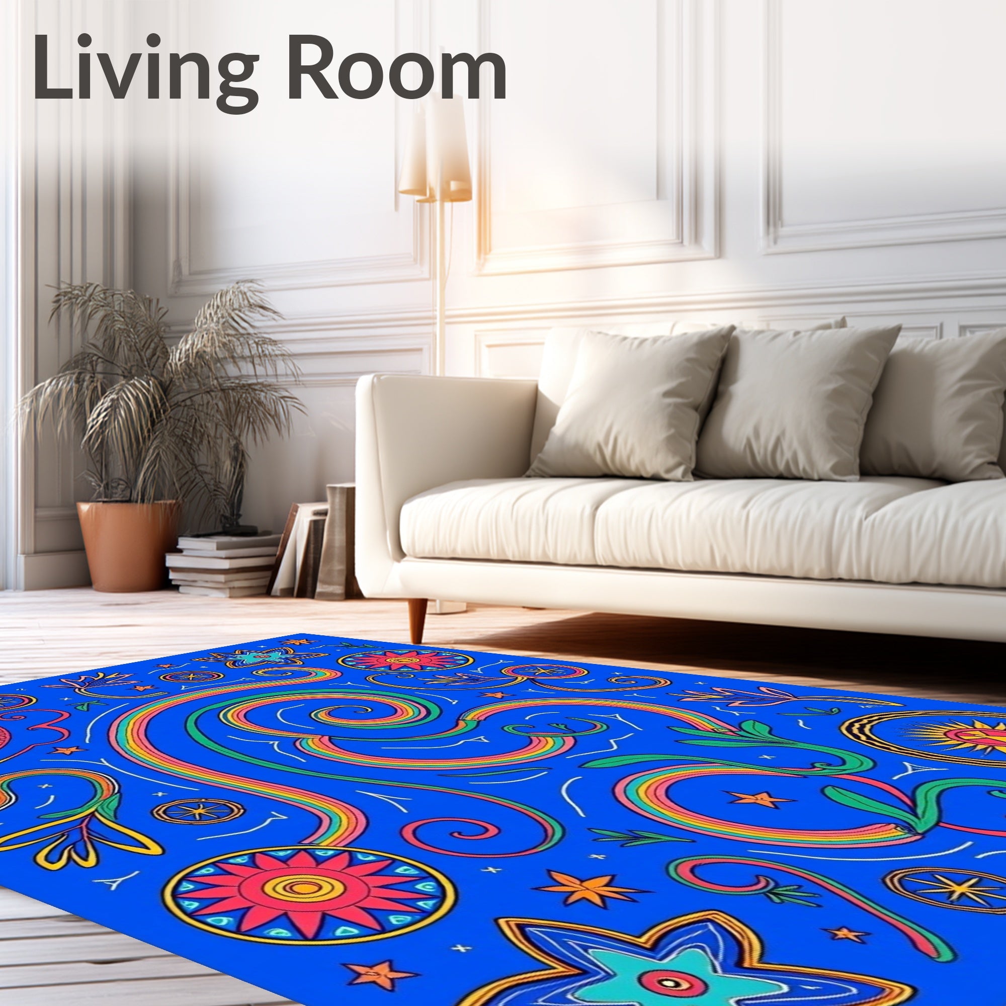 Vibrant Rainbow Swirl Floral Medallions Rug