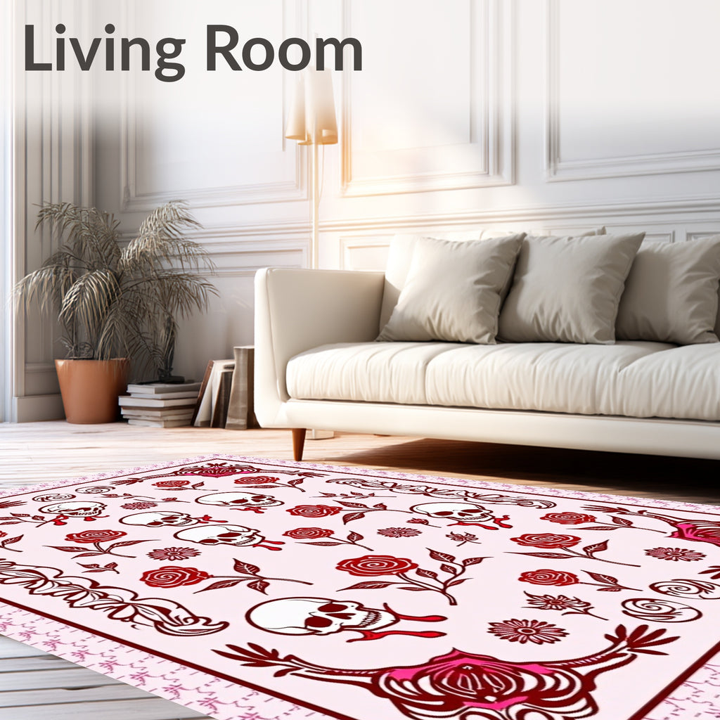 Dark Red Gothic Cranial Rose Arrangement Rug