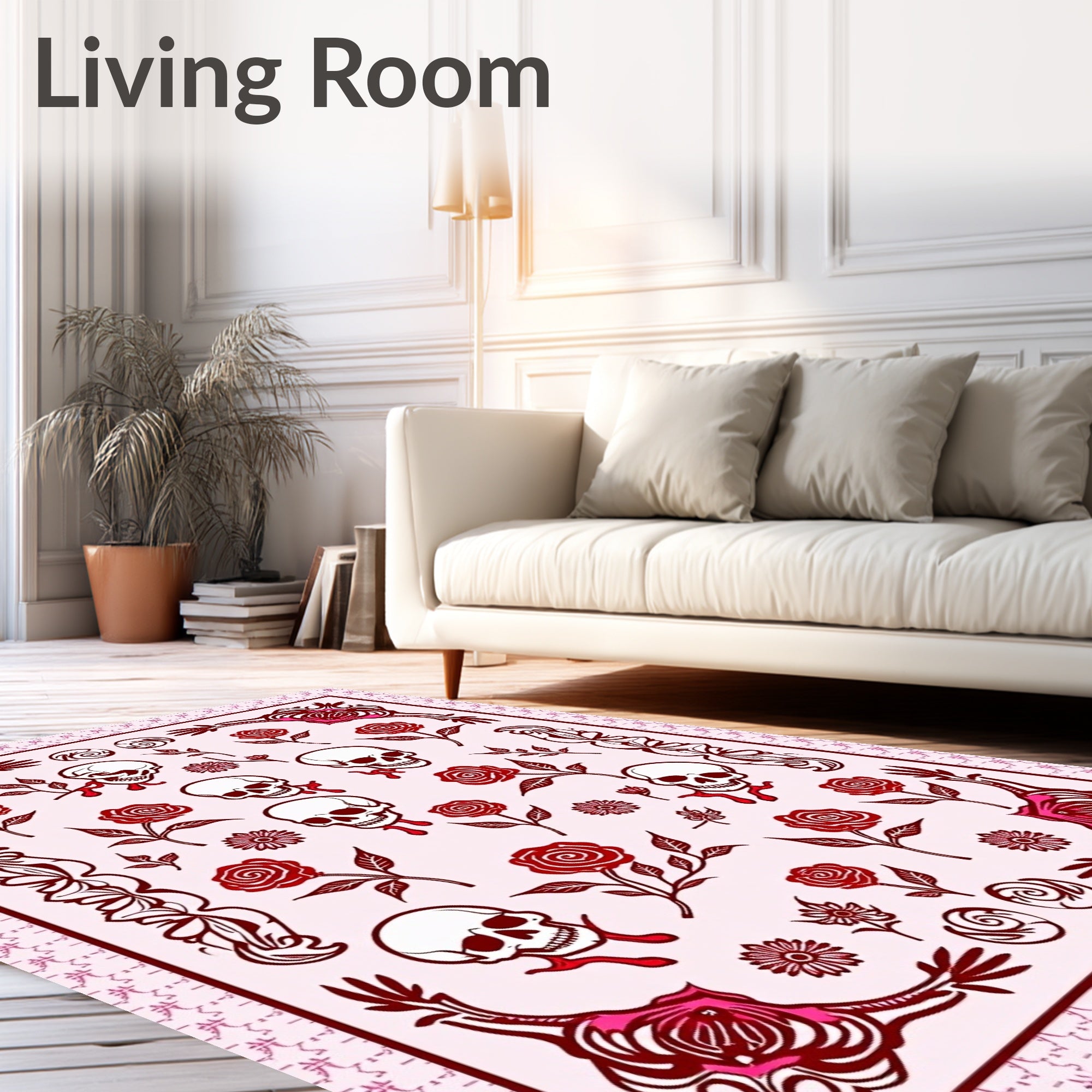 Dark Red Gothic Cranial Rose Arrangement Rug