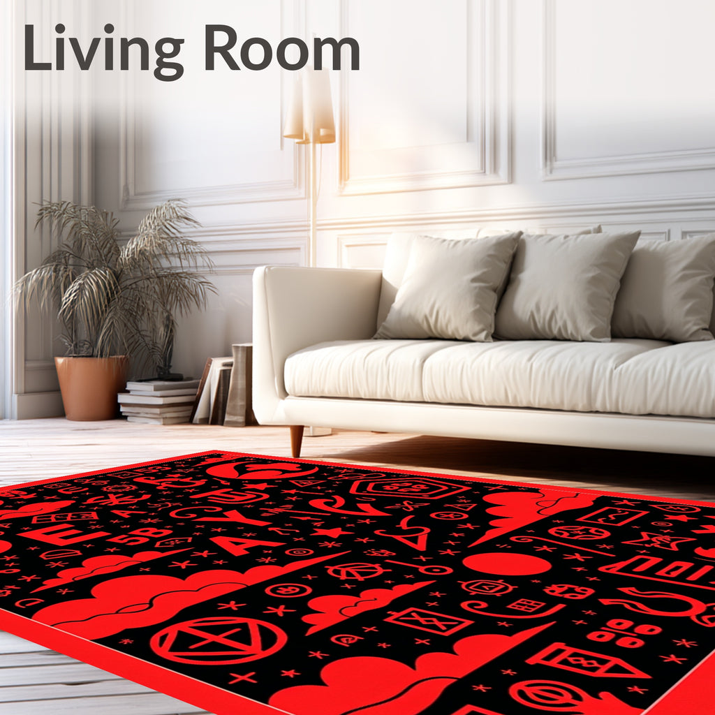 Red Symbol Collage Rug