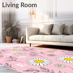 Pink Daisy Botanical Collage Rug