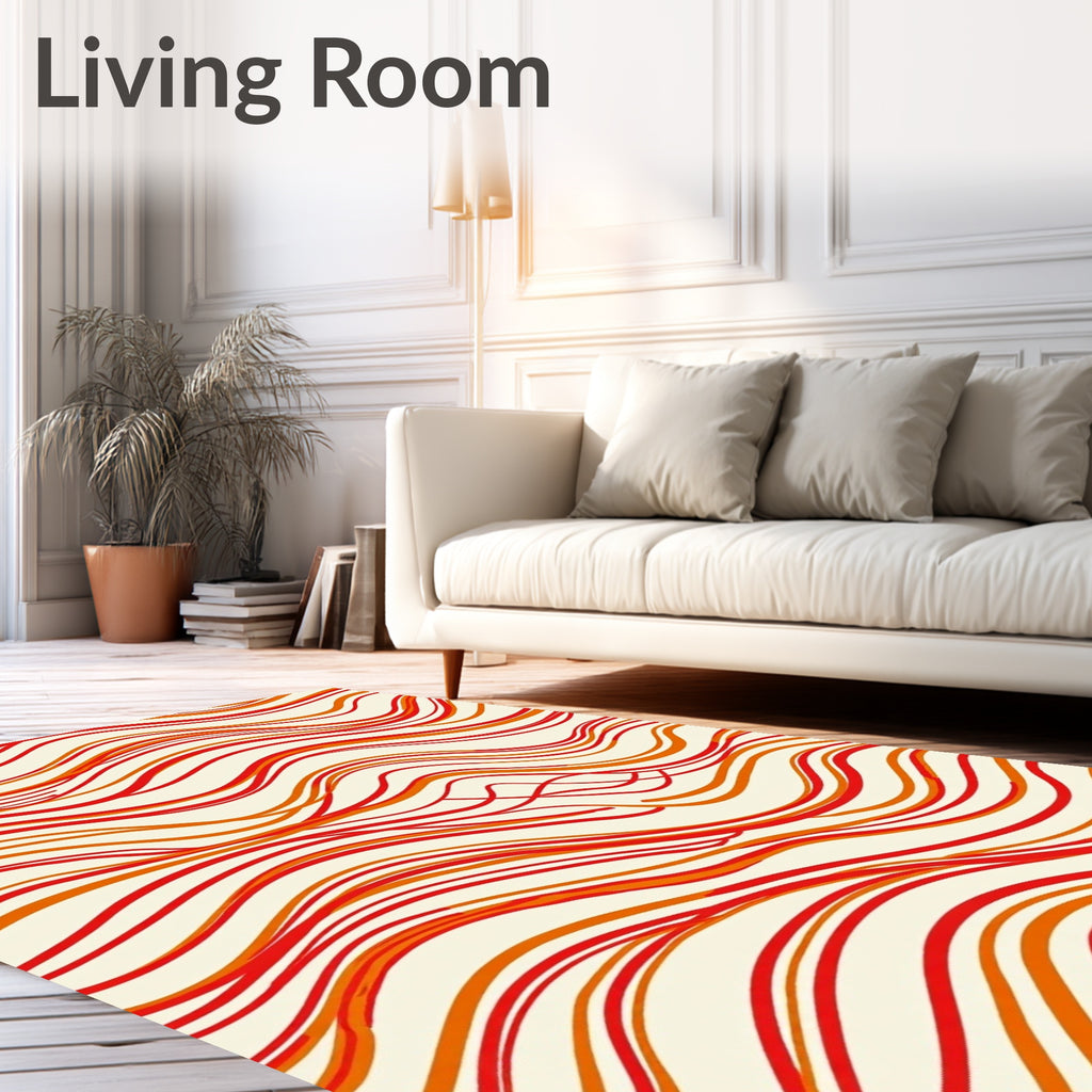 Crimson Orange Swirl Waves Rug