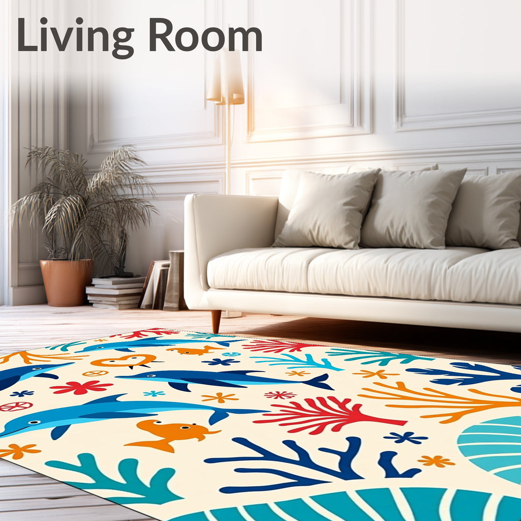 Blue Dolphins Coral Reef Whimsical Rug